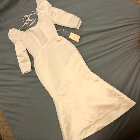 Light in the Box Vintage White Ivory Midi Tea Length Dress Puff Sleeve Size 4 - Picture 3 of 12